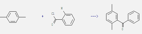 1,4-Dimethylbenzene can react with benzoyl chloride to get 2,5-dimethyl-benzophenone
